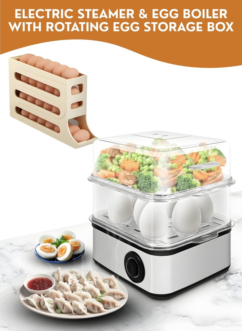 JUNI Electric Egg Boiler 7 Eggs with Egg Storage Tray Organizer – Automatic Rapid Egg Cooker & Steamer, Soft/Medium/Hard Boiled, Auto Shut-Off, Compact Kitchen & Fridge Egg Holder - Image 1